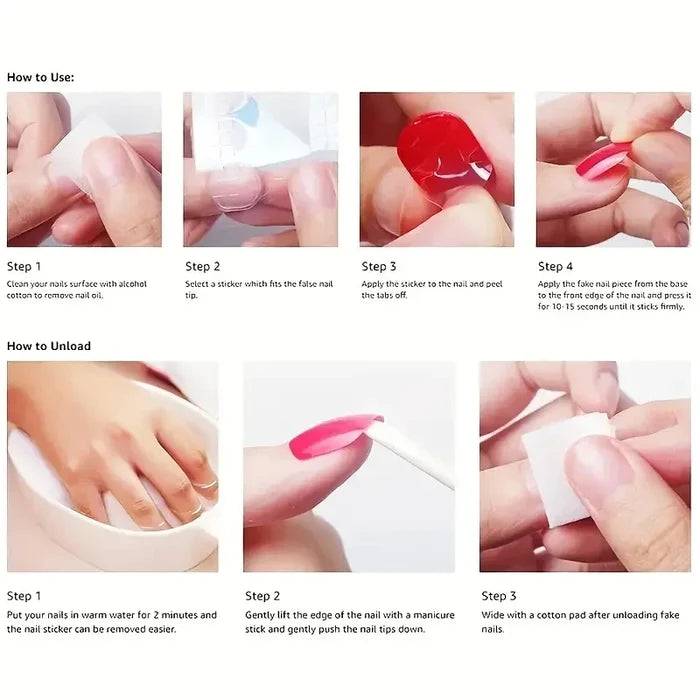 24 PCs Short French Simple Gradient Flower Nails with 1 Jelly Glue and 1 Nail File