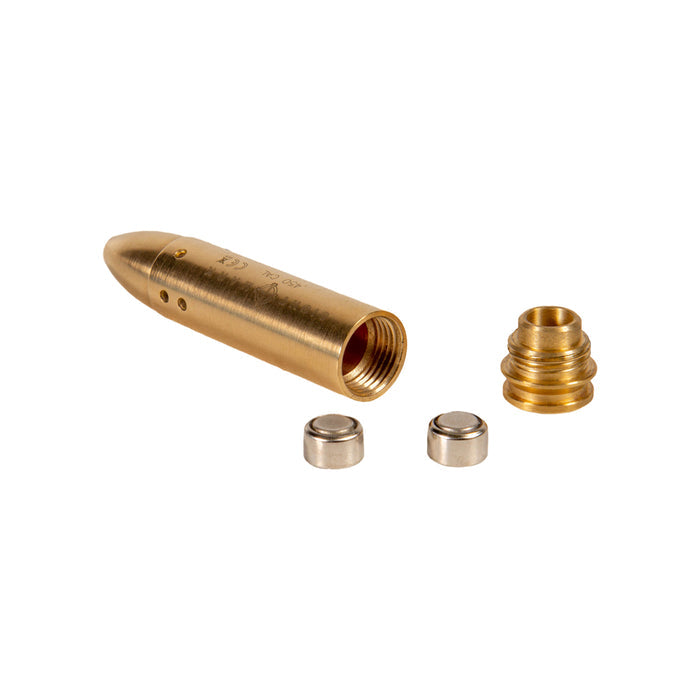 .450 Bushmaster boresight components showing cartridge parts and precision assembly