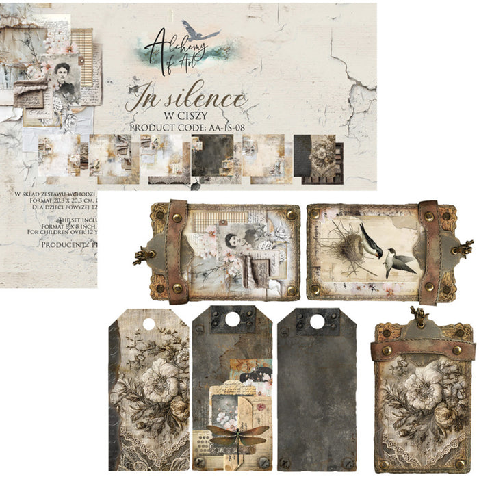 Alchemy Of Art - 8X8 Paper Collection - In Silence. 12 sheets, 12 designs. At Embellish Away in Bowmanville Ontario Canada.