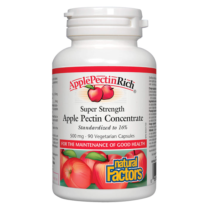 Bottle of Natural Factors Apple Pectin Concentrate 500mg 90 Vegetarian Capsules