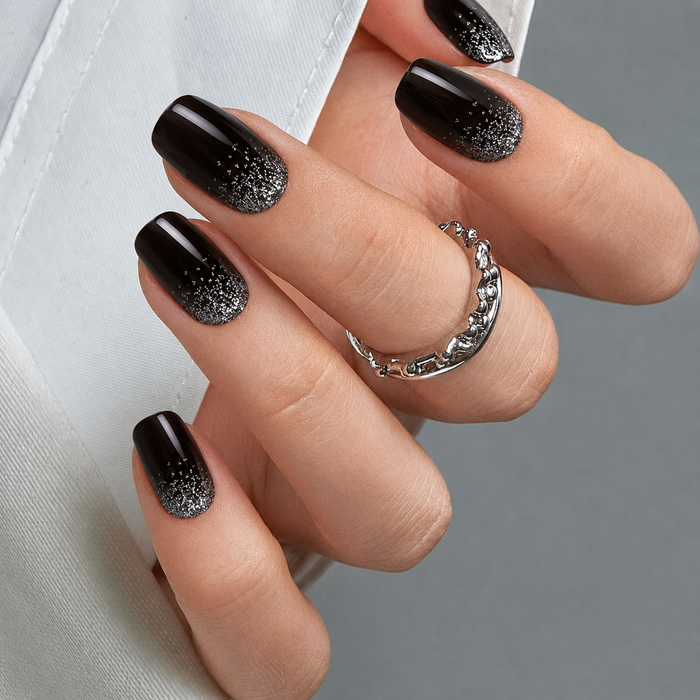 Black Silver Glitter Ombre Gel Nail Stickers