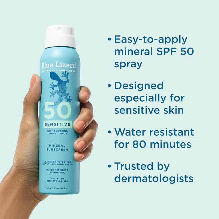 Blue Lizard Sensitive Mineral Sunscreen Spray SPF 50 (5oz)