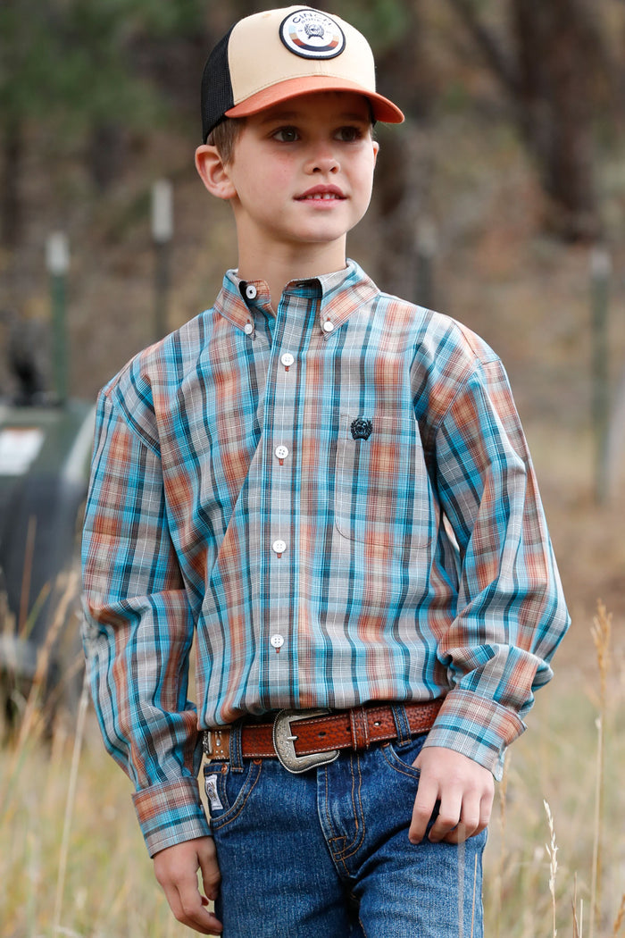 Boy's Cinch MTW7060322 Multi Colored Plaid Long Sleeve Button Down Shirt Boy's Cinch MTW7060321 Black Print Long Sleeve Button Down Shirt *CLOSEOUT*