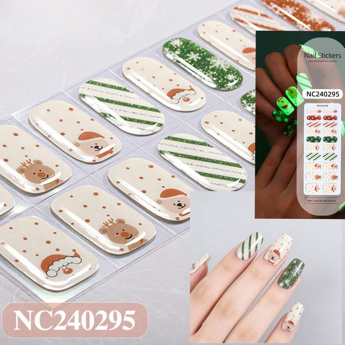 Christmas Santa Reindeer Snowflake Glitter Gel Nail Stickers