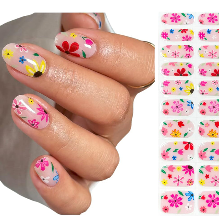 Colorful Wildflower Sheer Gel Nail Stickers