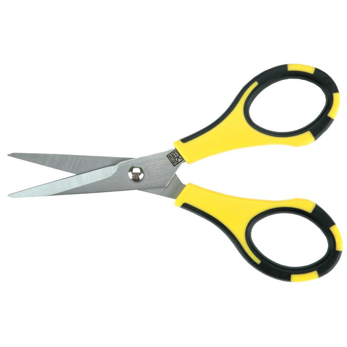 EK Success - Cutter Bee Scissors 5" Original. These pointed tipped scissors feature a comfort grip handle for left handed and right handed use and are great for cutting neat and perfect details in foam, paper, vellum, photos and more. This package contains one pair of 5 inch scissors with a snap-on plastic tip protector. Imported. Available in Bowmanville Ontario Canada.