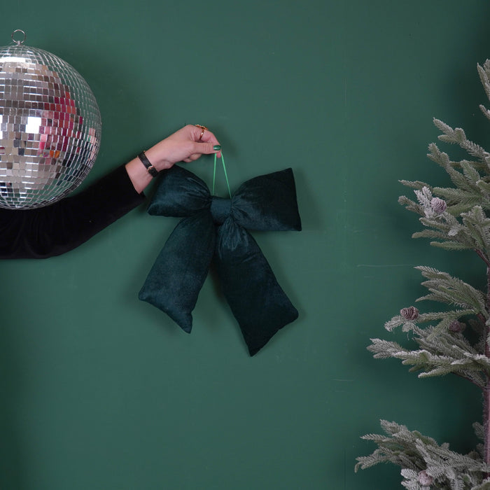 Kerst Decoratie - Strik - Stof - Groen Fluweelachtig - 32x40cm