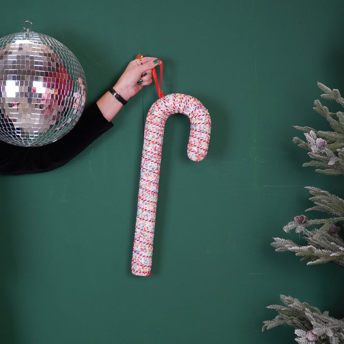 Kerstversiering - Zuurstok - Wit/ Discobal Dip - Foam - 52 cm