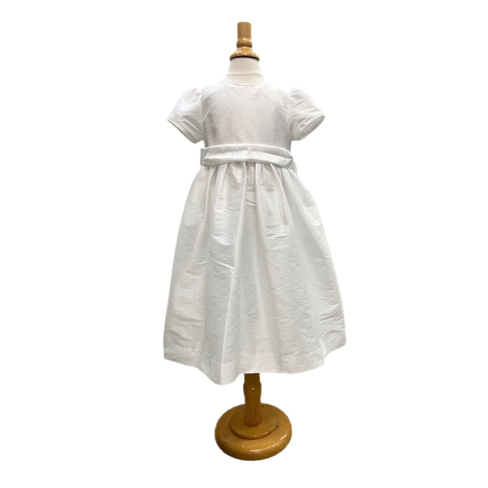 Maggie Breen White Poly Dupioni Dress w/ Sleeve and Sash