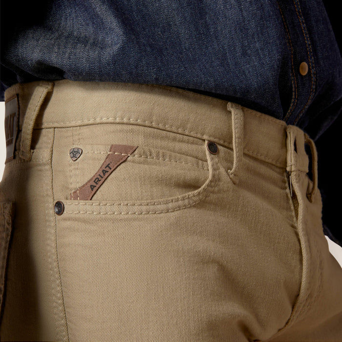 Men's Ariat M7 Straight jeans in Khaki. Close up of pockets.