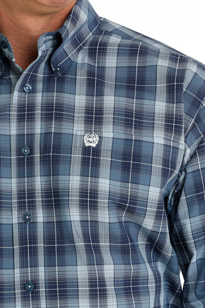 Men's Cinch MTW1105694 Blue/Navy/Gray Plaid Button Down Long Sleeve Shirt *CLOSEOUT*