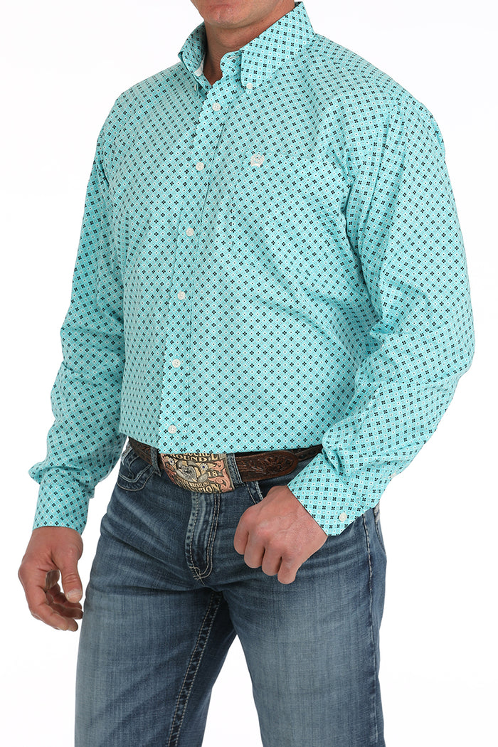 Men's Cinch Turquoise Print Button Down Long Sleeve Shirt *CLOSEOUT*