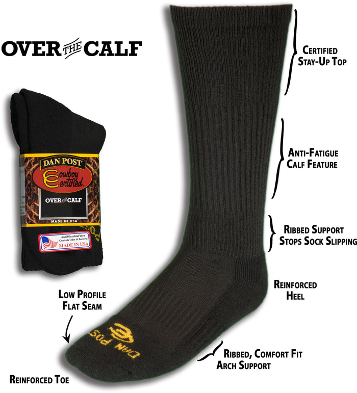 Men's Dan Post Black Over the Calf Boot Socks 2 Pair Pack Each