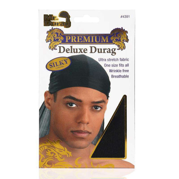 Mr. Durag Premium Deluxe Silky Durag, 1 Count, Black