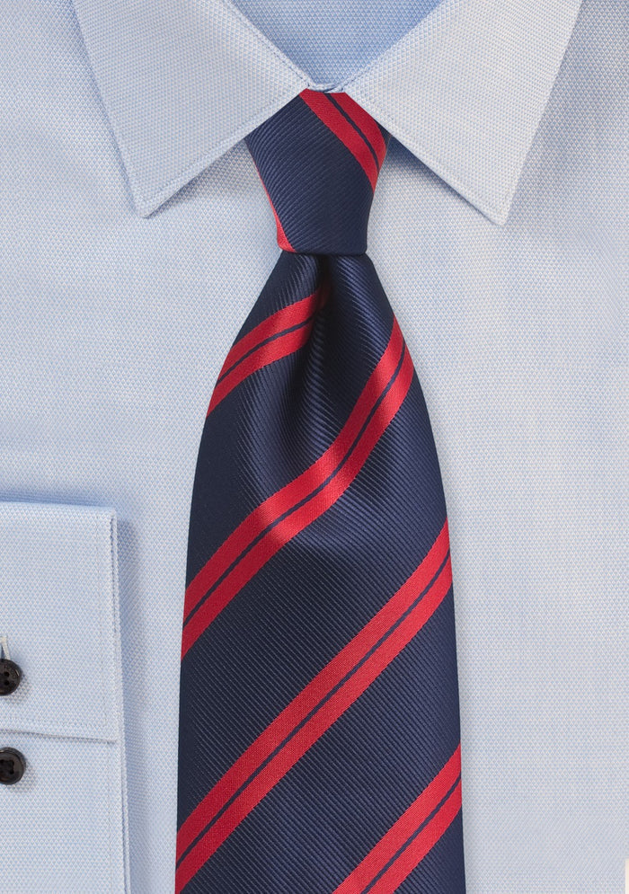 Navy and Cherry Red Striped Tie
