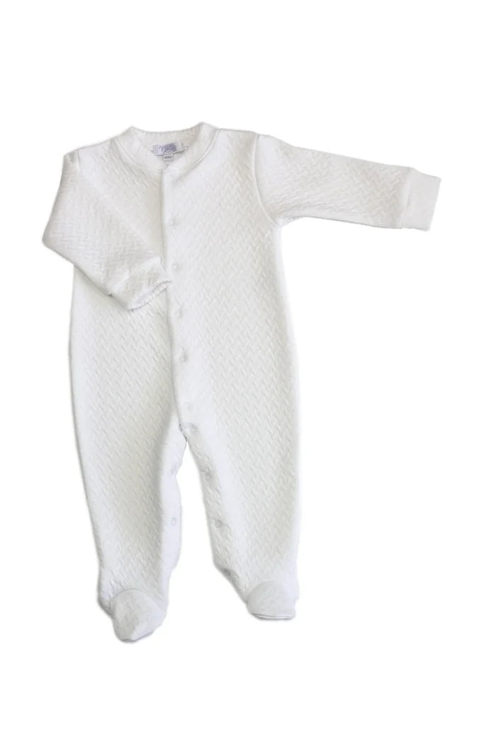 Nella Pima Basket Weave Footie-White Trim