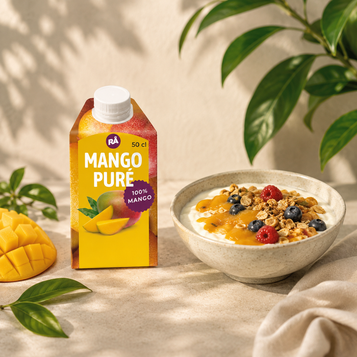 RÅ - pasteuriseret frugtpuré 100% Mango, 50 ml.