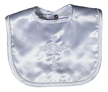 Raindrops Satin Christening Whip Stitch Snap Bib