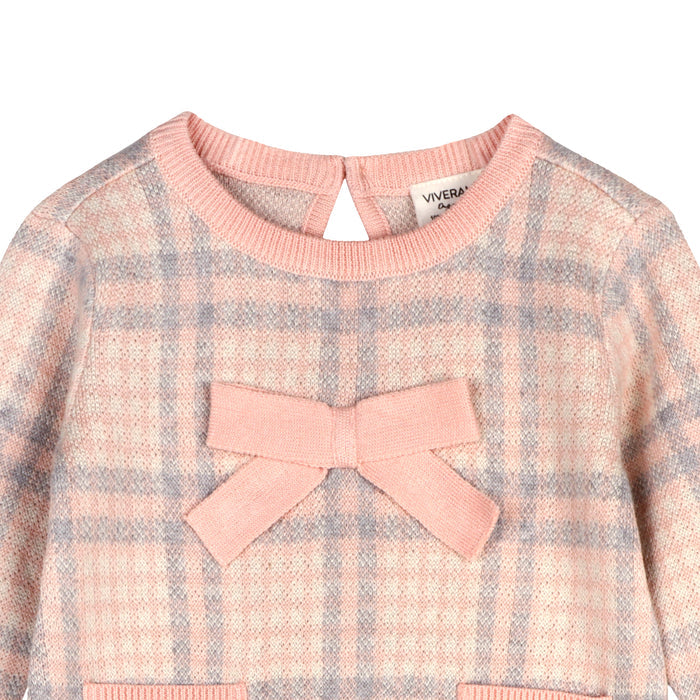 Sophie Bow Checkered Sweater Knit Baby Dress (Organic Cotton)