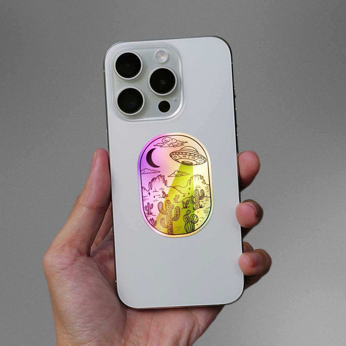 Spaceship In Desert Holographic Sticker - Holographic stickers | STICK IT UP