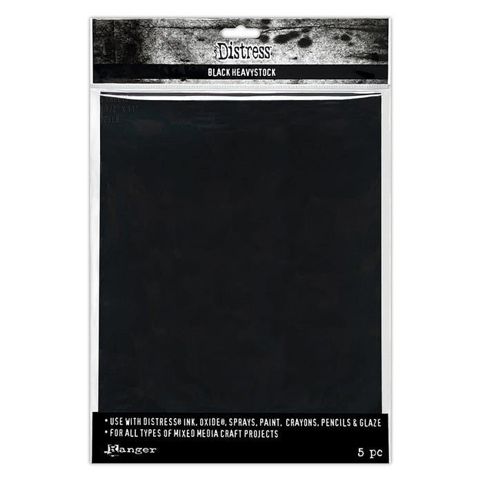 Tim Holtz - Distress Black Heavystock - 5/Pkg - 8.5"X11". Cardstock that can be altered with inks, paints, stamps, and more. Use with your favorite wet and dry Distress techniques making creative possibilities endless. 125 lb cardstock. Available at Embellish Away located in Bowmanville Ontario Canada.