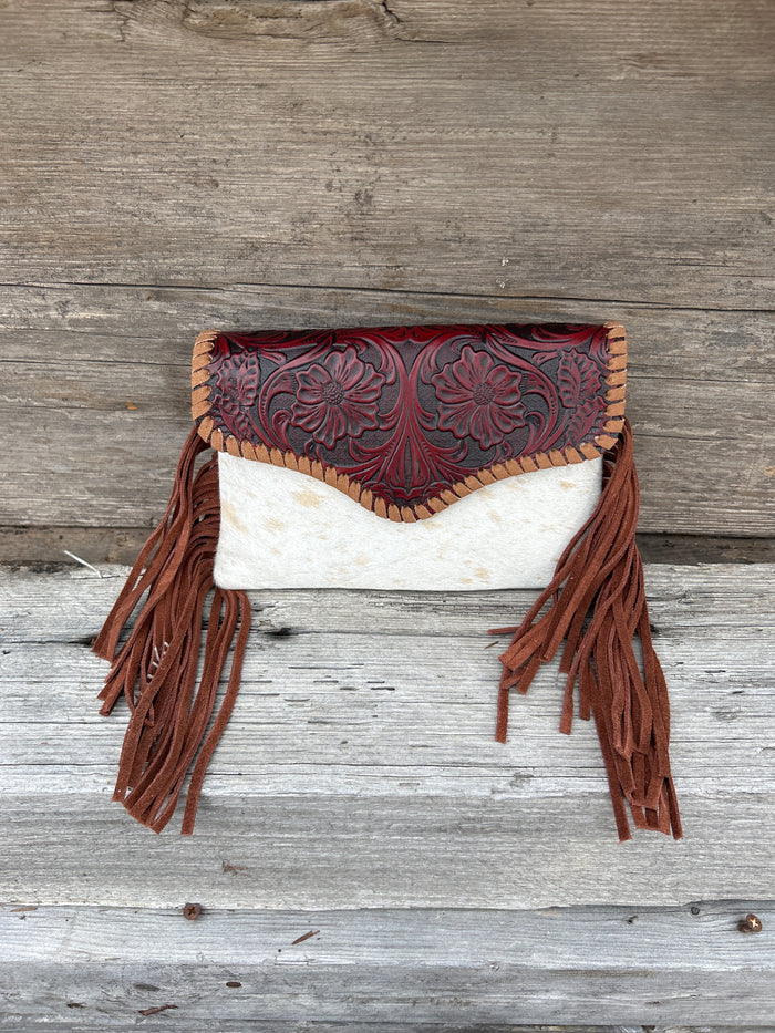 Top Notch Accessories Cowhide Small Crossbody with Brown Leather Fringe