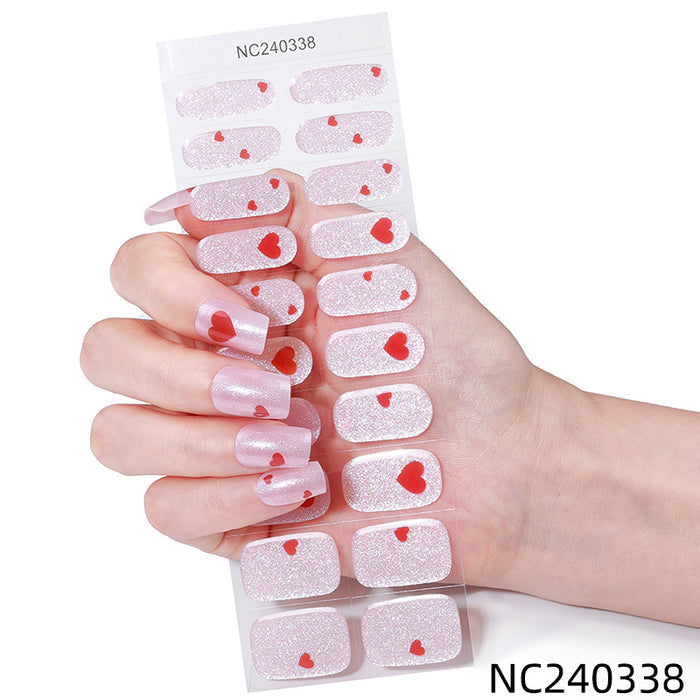 Valentine Pink Shimmer Red Heart Gel Nail Stickers