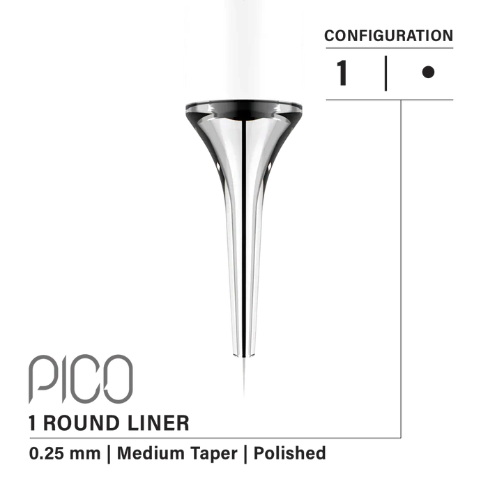 Vertix Pico Round Liner 1 / 0.25 mm Long Taper (20 pack) Supreme Permanent