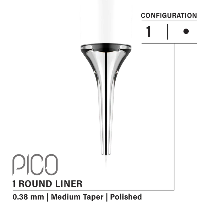 Vertix Pico Round Liner 1 / 0.38 mm Long Taper (20 pack) Supreme Permanent