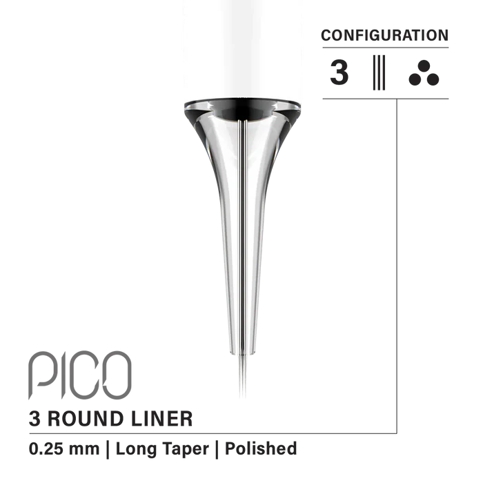 Vertix Pico Round Liner 3 / 0.25 mm Long Taper (20 pack) Supreme Permanent