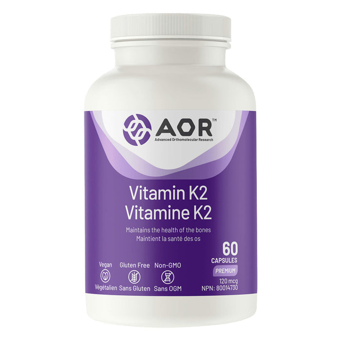 Bottle of AOR Vitamin K2 120mcg 60 Capsules