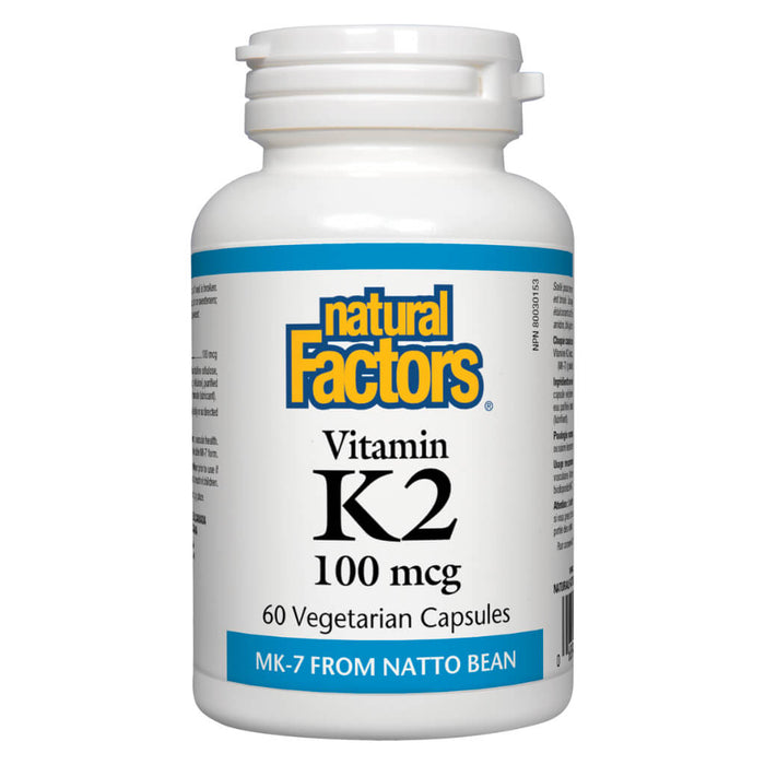 Bottle of Natural Factors Vitamin K2 100 mcg 60 Vegetarian Capsules
