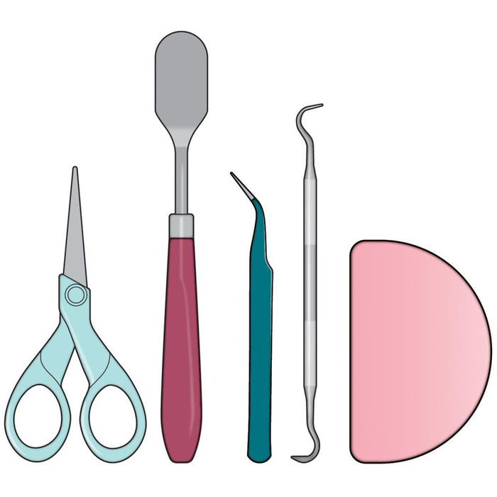 We R Memory Keepers - Value Vinyl Tool Kit. Everything you need to weed and apply vinyl! Includes: precision scissors, spatula, tweezers, weeding tool and scraping tool. Available at Embellish Away located in Bowmanville Ontario Canada.
