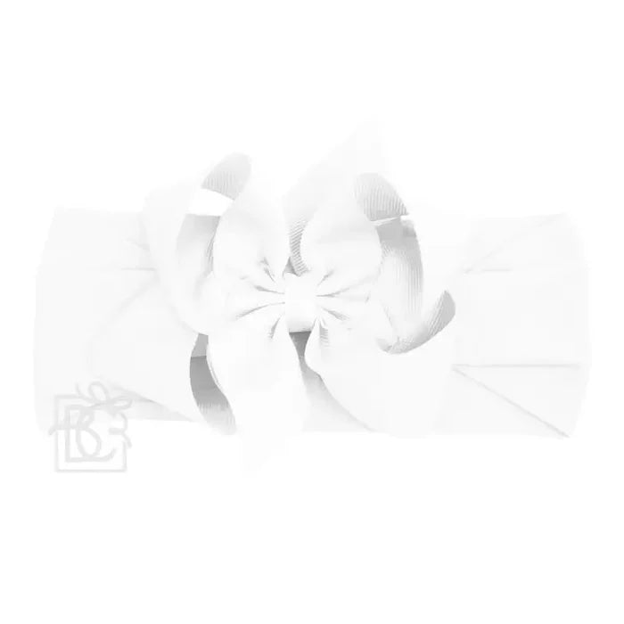 White Pantyhose Headband with 4.5" Grosgrain Bow