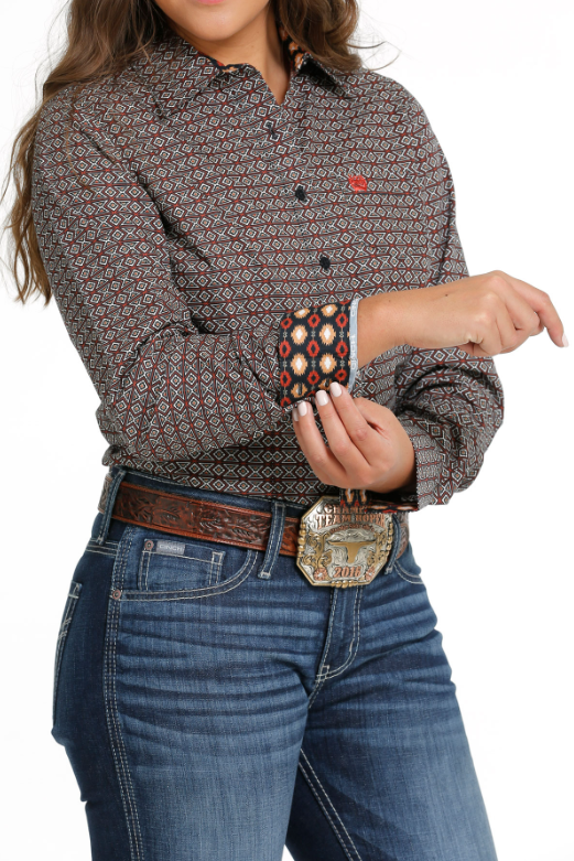 Women's Cinch MSW9164207 Multi-Colored Print Button Down Western Shirt CLOSEOUT