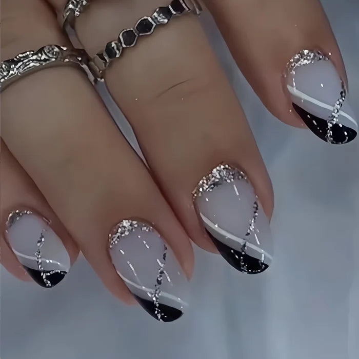 24 PCs Short French Flash Nails with 1 Jelly and 1 Nail File