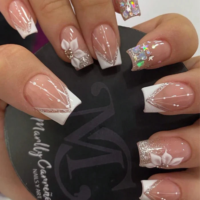 24 PCs Short French Flash Nails with 1 Jelly and 1 Nail File