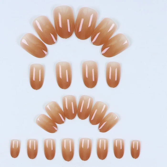24 PCs Short French Gradient Minimalist Nails with 1 Jelly Gel and 1 Nail File