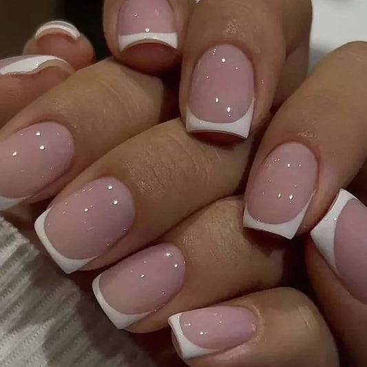 24 PCs Short French Minimalist Nails with 1 Jelly and 1 Nail File