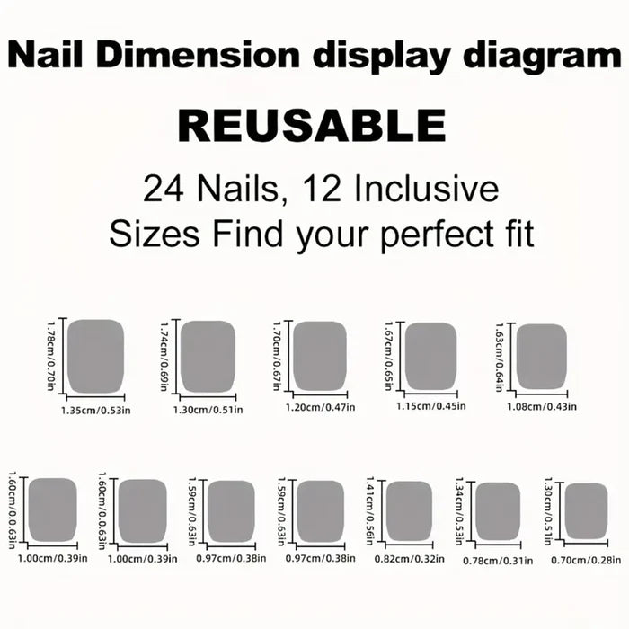 24 PCs Short French Simple Gradient Flower Nails with 1 Jelly Glue and 1 Nail File