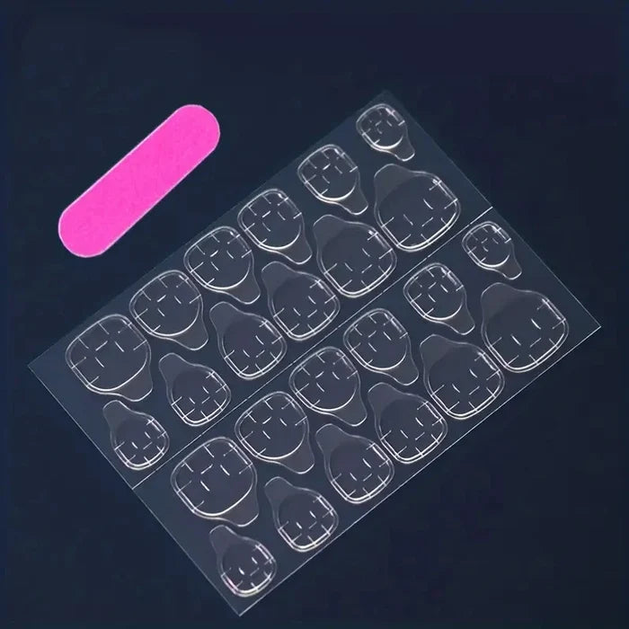 24 PCs Short French Simple Gradient Flower Nails with 1 Jelly Glue and 1 Nail File