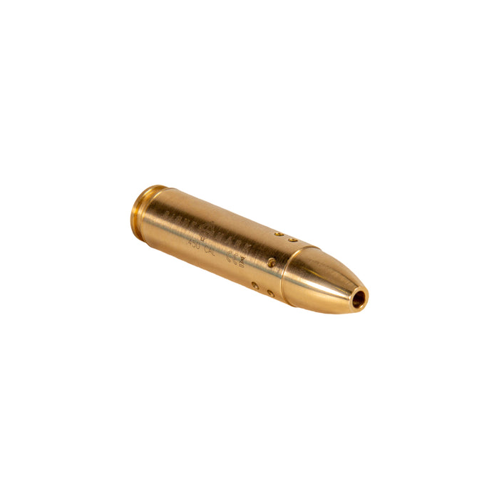 Side view of .450 Bushmaster boresight showing durable brass construction and precision manufacturing