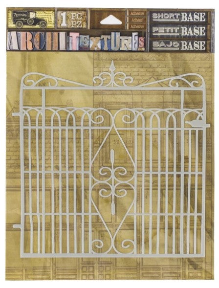 7Gypsies - Architextures Short Base - Gate. These adhesive pieces of vintage artwork can be used as a background, layer or embellishment for a wide range of craft projects. They are so easily transformed with a bit of ink, paint or dye. Bases can be used as is or altered to change the color, distressing or finish. You can transform them right on the acetate carrier giving you the space to alter them without changing the look and color of you mixed media or craft base. When it is the way you want