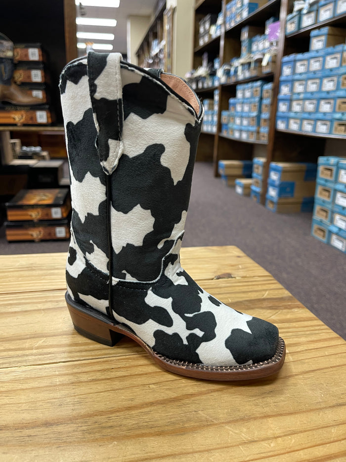 Girl's Tanner Mark TMG205180 Elsie Black & White Cowhide Print Square Toe Boot