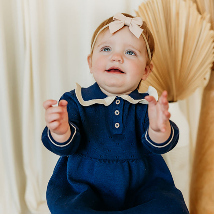 Adeline Ruffle Collar Sweater Knit Baby Dress (Organic Cotton)