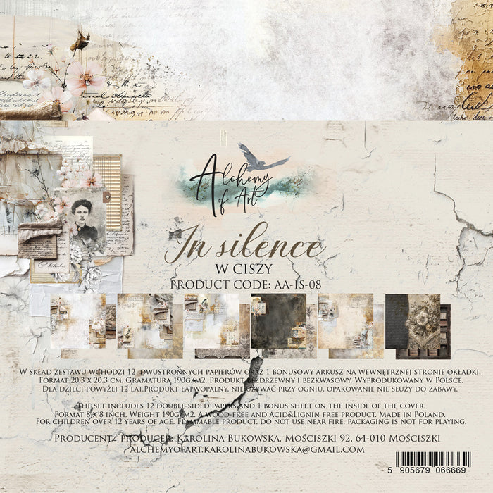 Alchemy Of Art - 8X8 Paper Collection - In Silence. 12 sheets, 12 designs. At Embellish Away in Bowmanville Ontario Canada.