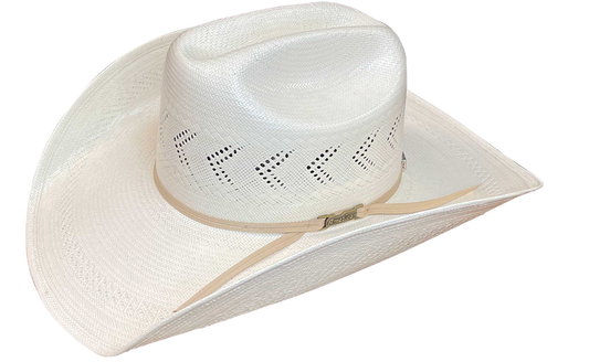 American Hat Company straw hat with a rancher crease, side profile highlighting hat band.