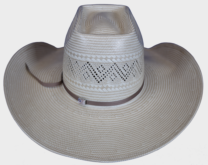 American Hat Company straw cowboy hat with Up North crown shape, rear view.
