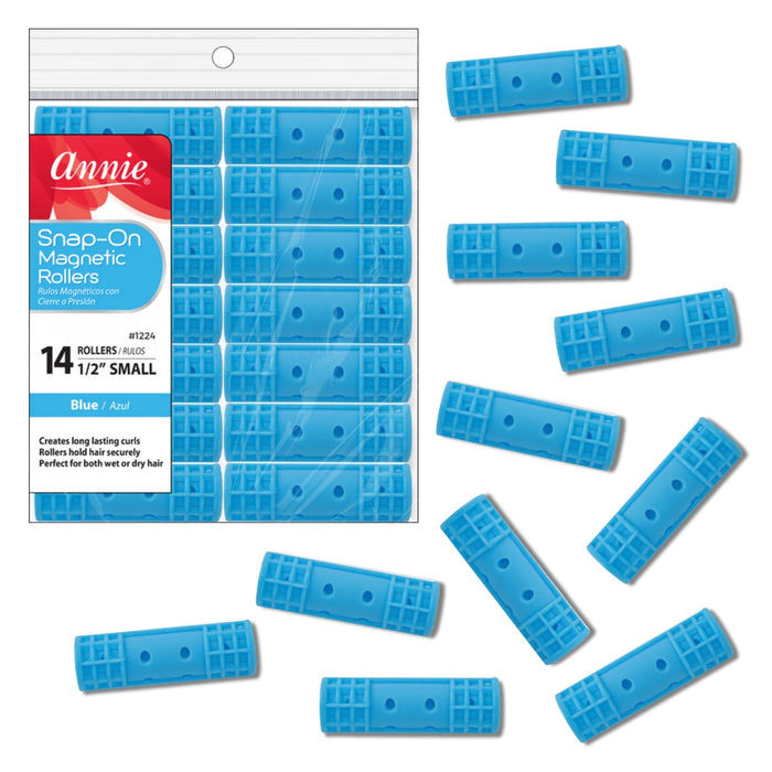 Annie Snap-On Magnetic Hair Rollers 1/2 Inch Small, 14 Count, Blue