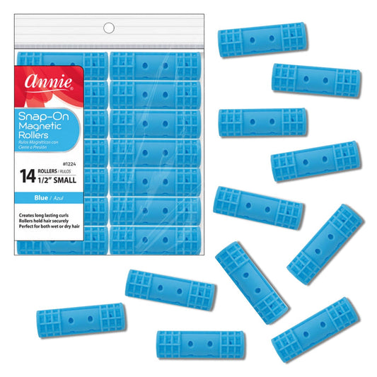 Annie Snap-On Magnetic Hair Rollers 1/2 Inch Small, 14 Count, Blue
